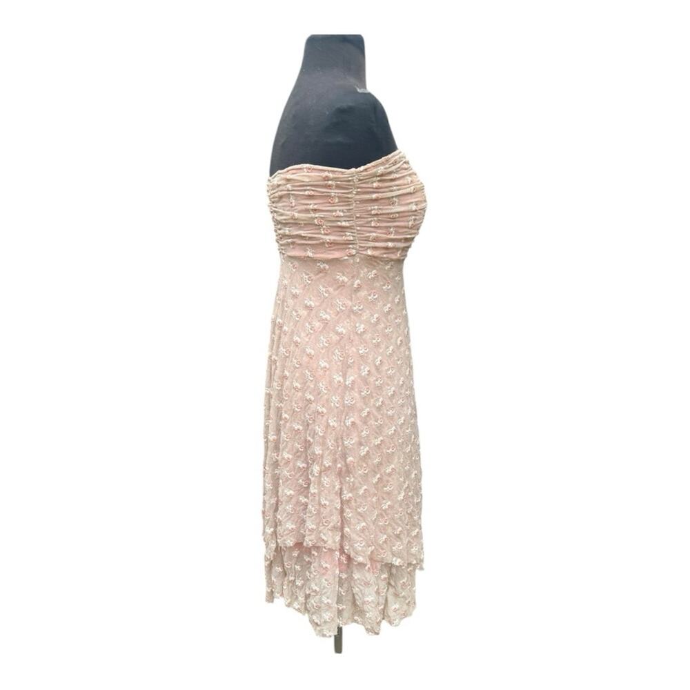 Y2K Free People Boho Fairy Strapless Ruched Floral Mesh Dress Size M Romantic - Picture 6 of 8